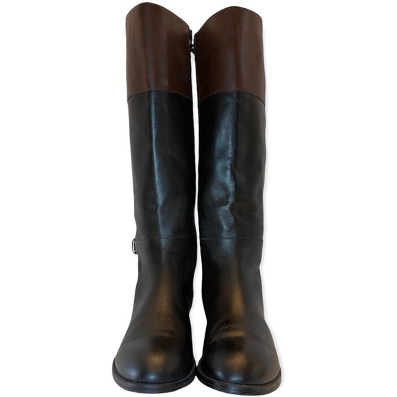 RALPH LAUREN Marba Riding Boots Knee High Boots Black & Brown Burnished Leather - Picture 5 of 10